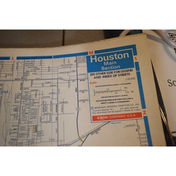 Vintage 1979 Exxon Houston Vicinity Road Map With Points Of Interest Highlighted - Picture 9 of 10
